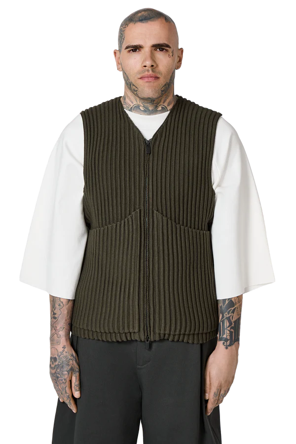 Ribbed Knit Utility Vest in Thyme