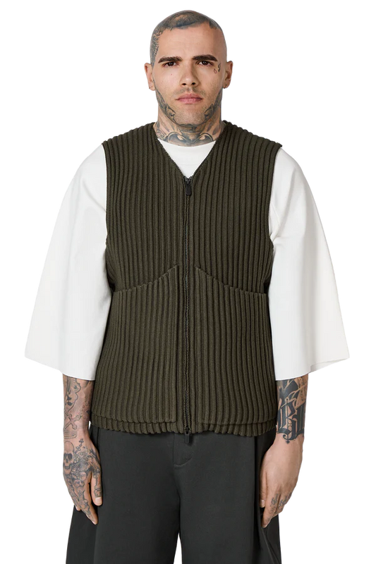 Ribbed Knit Utility Vest in Thyme