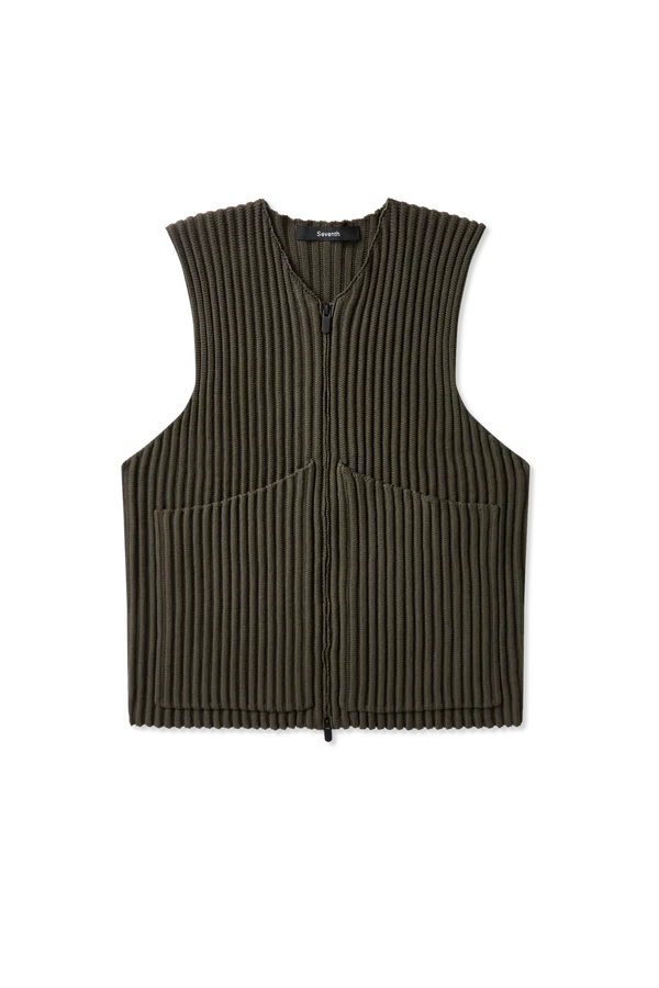 Ribbed Knit Utility Vest in Thyme