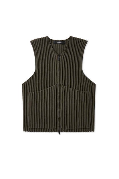 Ribbed Knit Utility Vest in Thyme