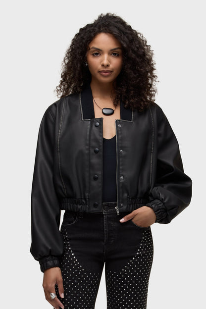 Vegan Leather Bomber Jacket