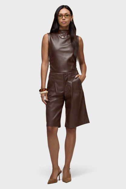Vegan Leather Pleated Trouser Short