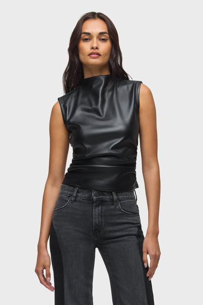 Vegan Leather Ruched Top