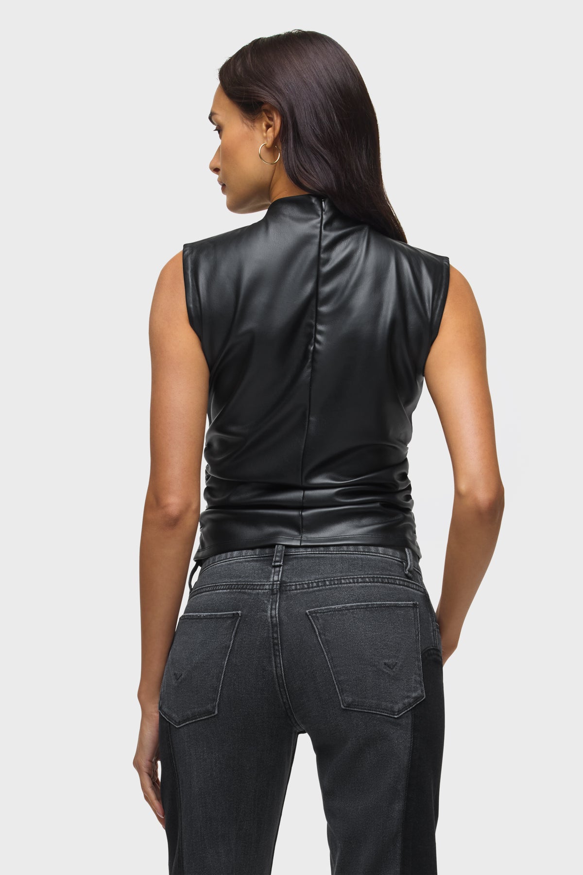Vegan Leather Ruched Top
