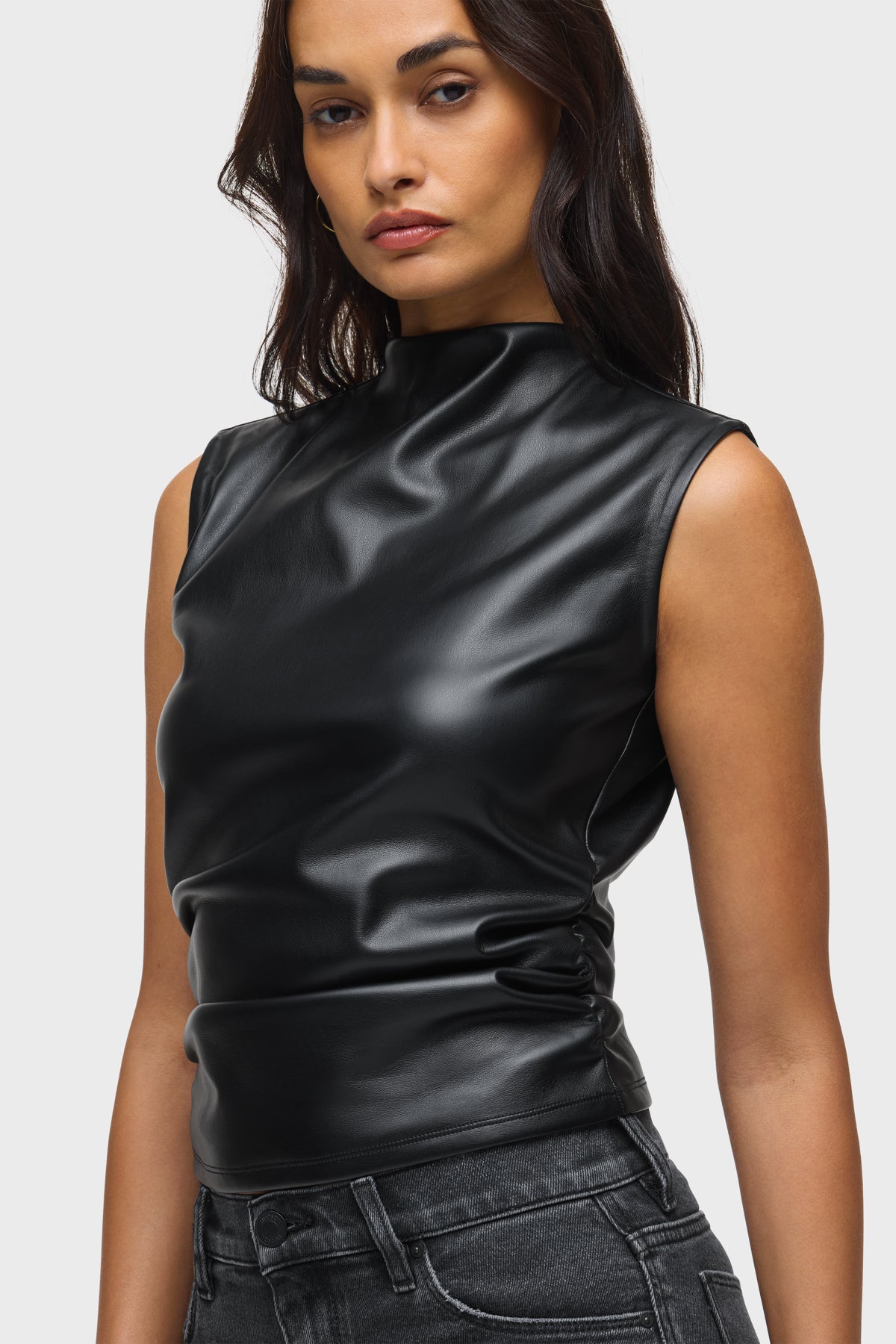 Vegan Leather Ruched Top