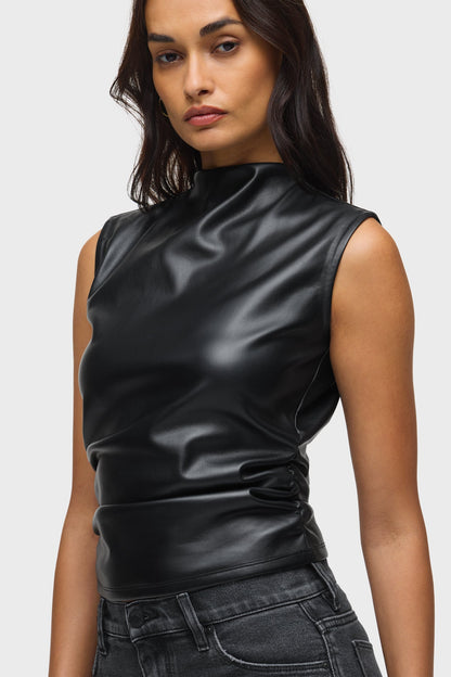 Vegan Leather Ruched Top