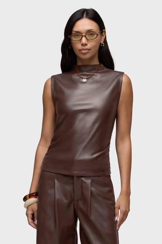 Vegan Leather Ruched Top